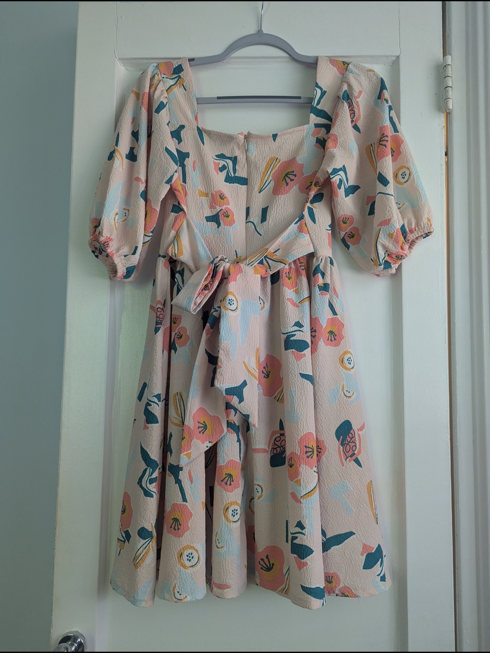 Pink Floral Puff-Sleeve Summer Dress
